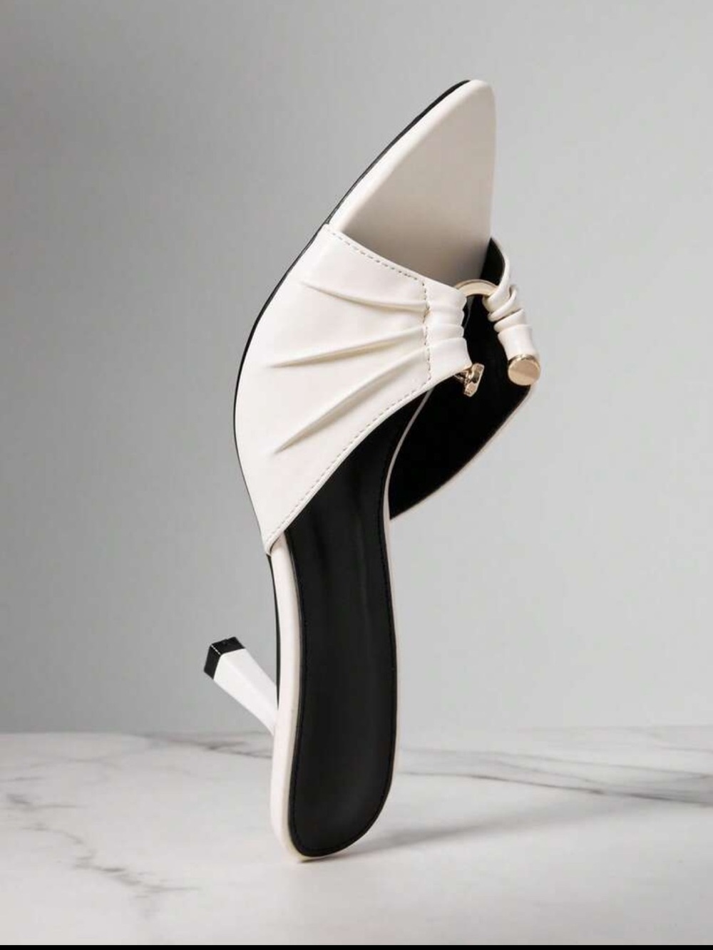 White Women's Open-Toe Heeled Mules - Picture 3 of 4